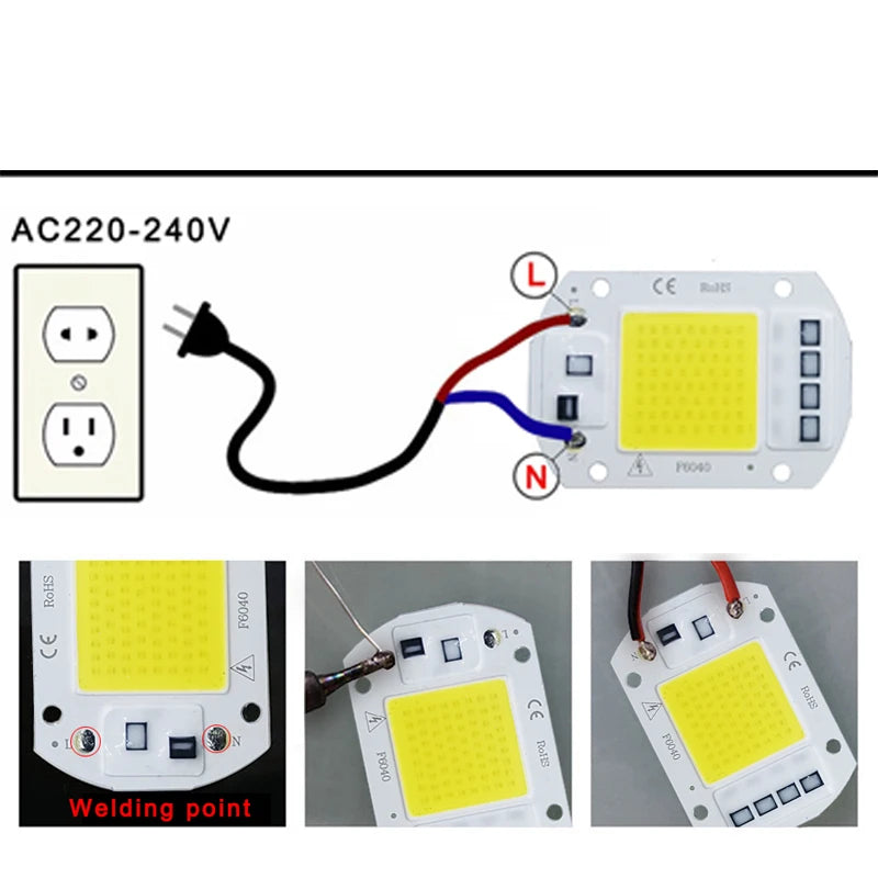 LEDチップCOBランプ 10W 20W 30W 50W AC 220V 240V IP65 スマートIC ドライバー不要 DIY フラッドライト LED電球 スポットライト 屋外ランプビーズ