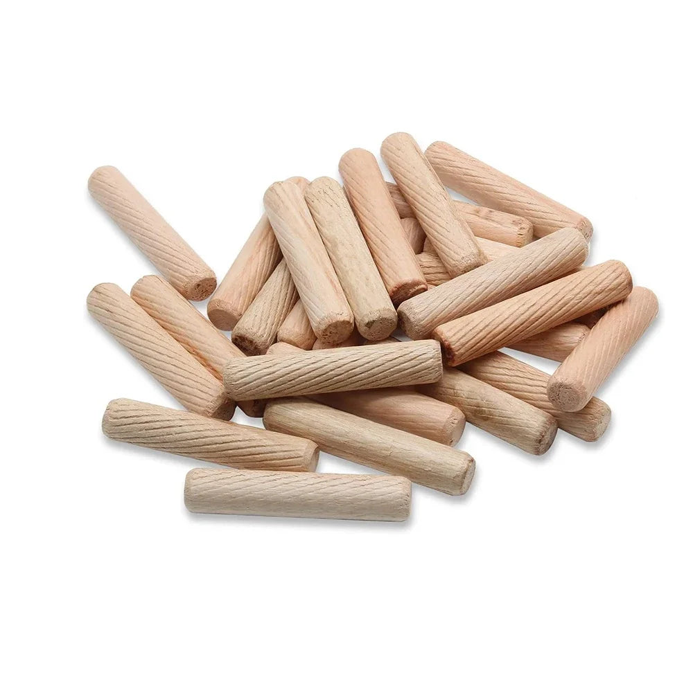 50本入り/パック 丸型木製ダボピン 6×40mm 8×40mm 10×40mm キャビネット 引き出し 溝付き丸型 DIY木工用 ダボ治具ドリル対応