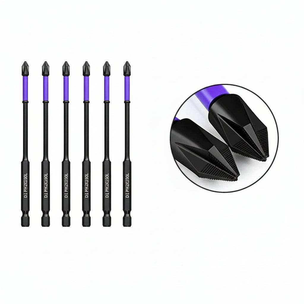 6PCアップグレード高硬度・強力磁気ビット25/65/70/90/150mm滑り止めクロス高硬度電動ハンドドリルネジセット