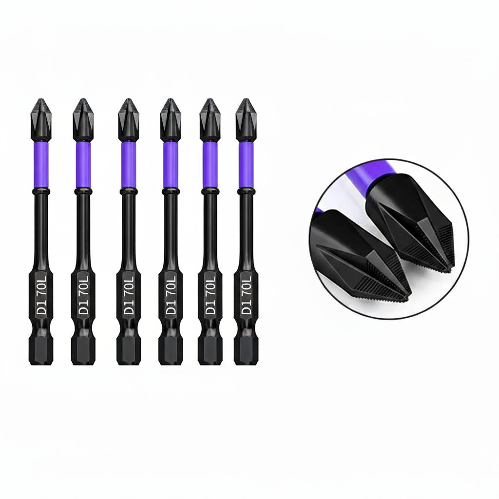 6PCアップグレード高硬度・強力磁気ビット25/65/70/90/150mm滑り止めクロス高硬度電動ハンドドリルネジセット