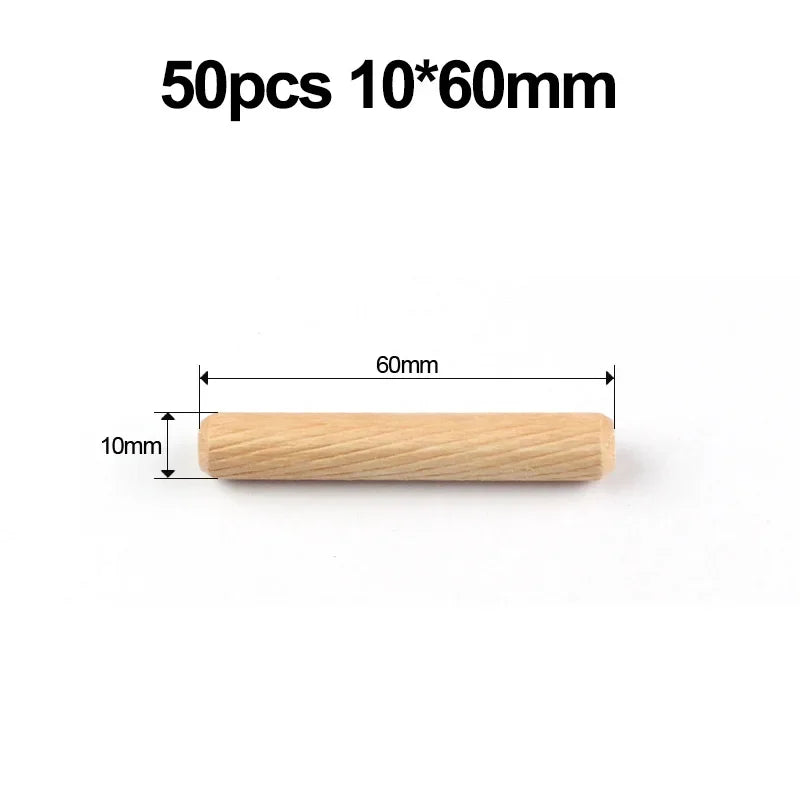 50本入り/パック 丸型木製ダボピン 6×40mm 8×40mm 10×40mm キャビネット 引き出し 溝付き丸型 DIY木工用 ダボ治具ドリル対応