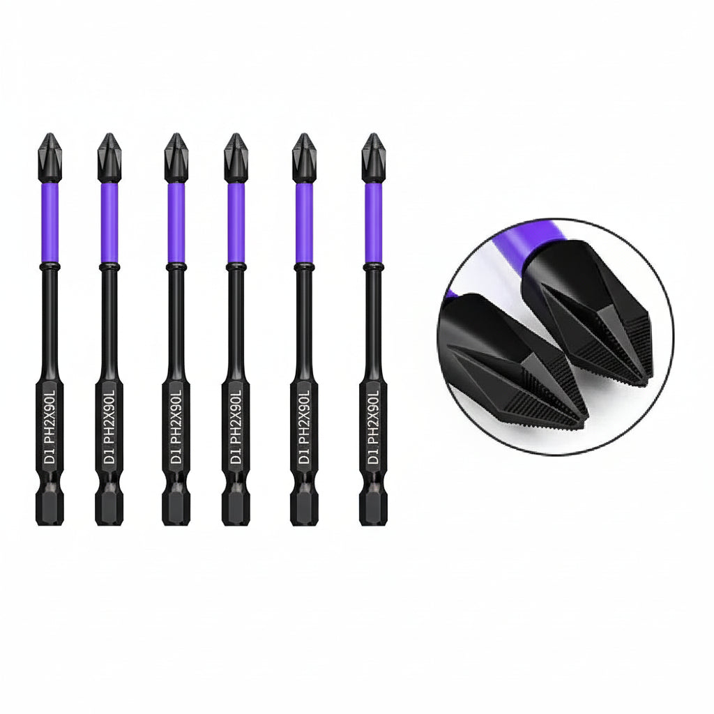 6PCアップグレード高硬度・強力磁気ビット25/65/70/90/150mm滑り止めクロス高硬度電動ハンドドリルネジセット