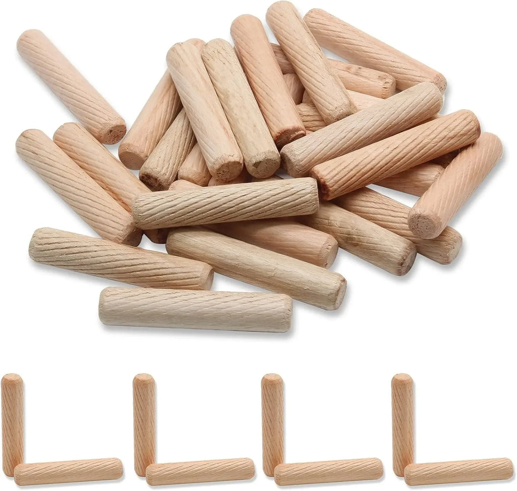 50本入り/パック 丸型木製ダボピン 6×40mm 8×40mm 10×40mm キャビネット 引き出し 溝付き丸型 DIY木工用 ダボ治具ドリル対応